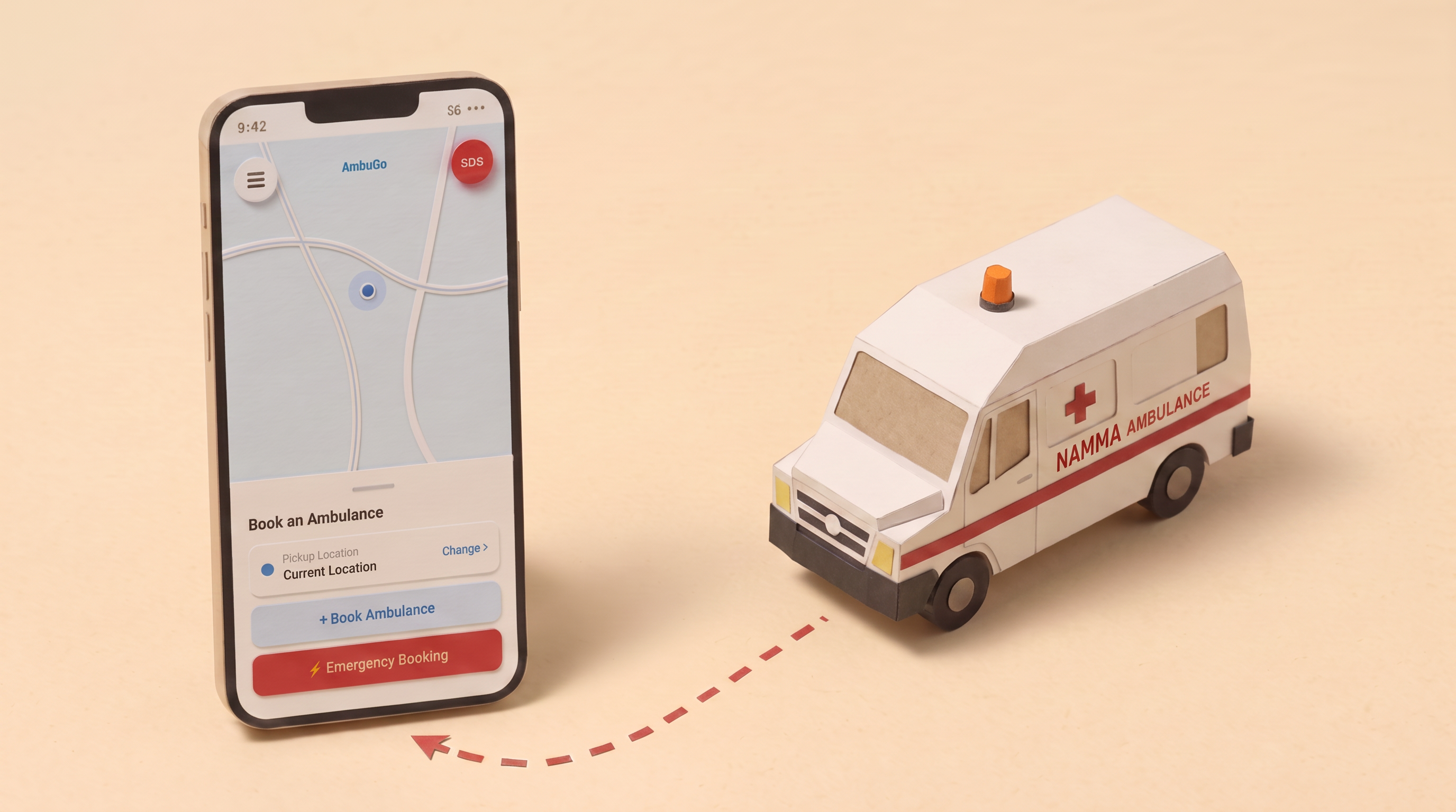Namma Ambulance app booking — paper diorama
