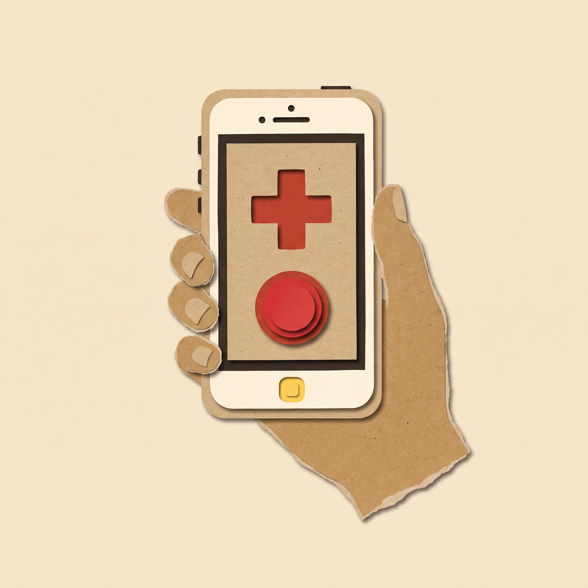Paper cutout hand holding phone