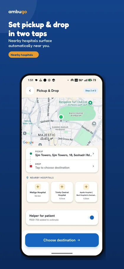Live ambulance tracking to Metro Hospital, Bangalore Shivajinagar